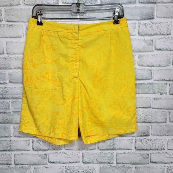 Vintage 60s Lilly Pulitzer Womens 28" Yellow Orange Neon Swirl Bermuda Shorts - Picture 2 of 9